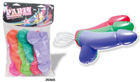 INFLATABLE PARTY 6 PENISES ASSORTED COLOURS