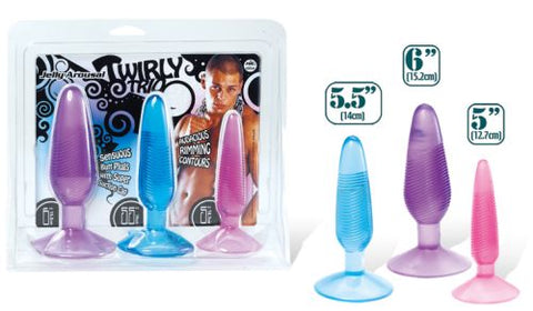 BUTT PLUG 3 COLOURED L/M/S SET TWIRLY TRIO