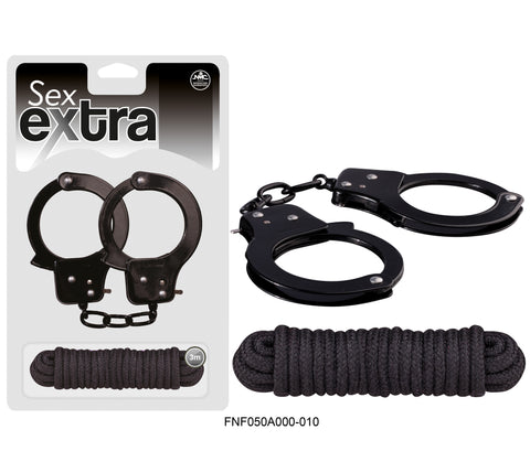 HANDCUFF + BONDAGE ROPE SEX EXTRA BLACK